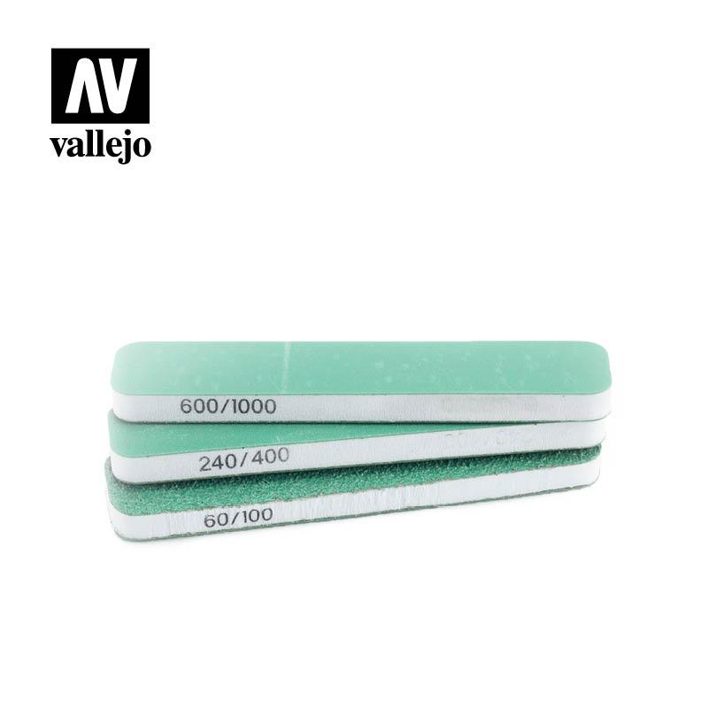 Vallejo Set de 3 Lijas Flexibles, Doble Grano (90x19x6 mm)