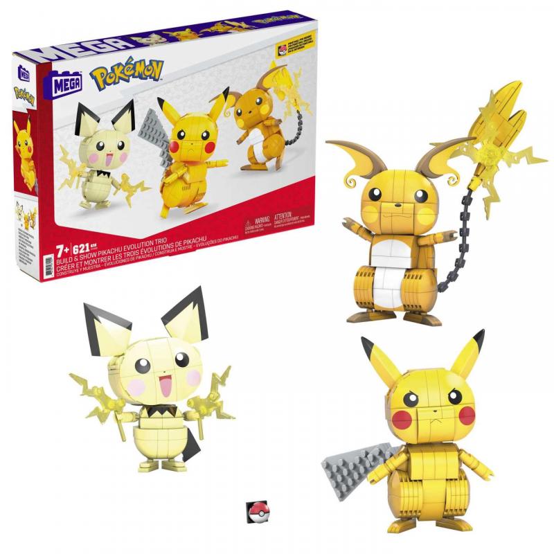Pokémon Mega Construx Wonder Builders Construction Set Pikachu Evolution Trio Mattel - 1